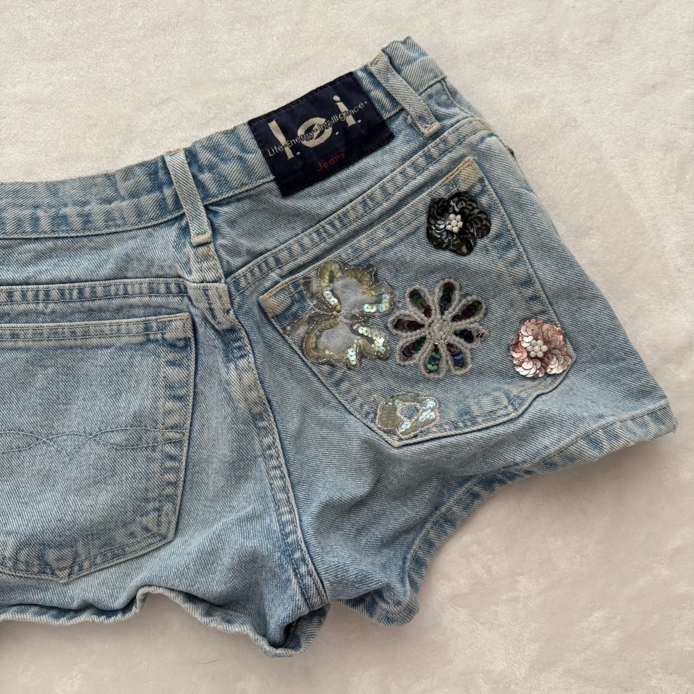 Vintage L.E.I. Sequin Floral Embellished Denim Shorts